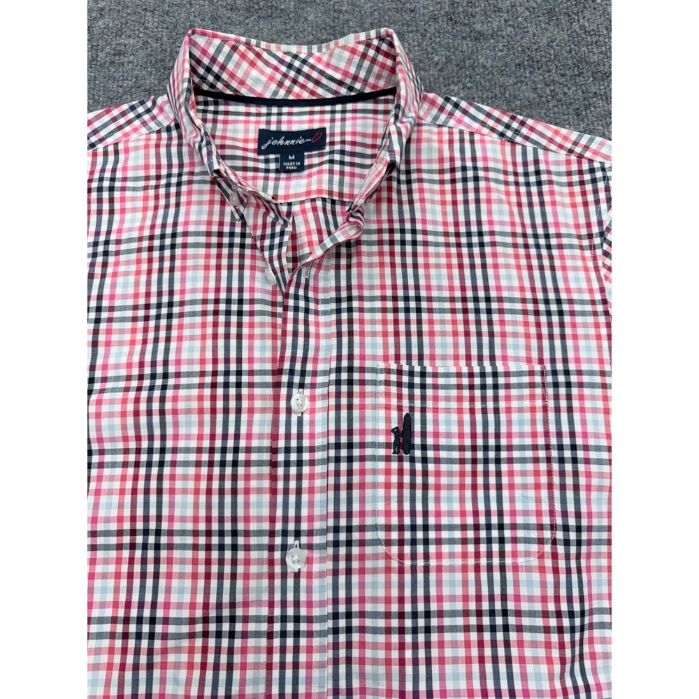 Johnnie-O Mens Plaid Button Down Shirt Red White Navy Blue Long Sleeve Size M - Picture 4 of 4